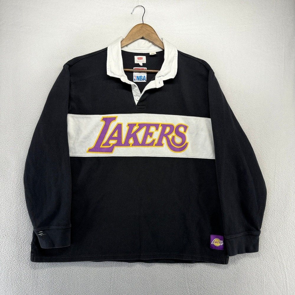 Los Angeles Lakers Lakers Rugby Shirt men's 2XL Black Levis Colorblock Spellout